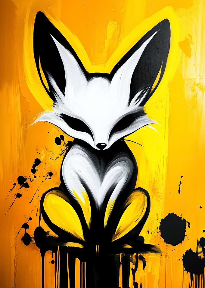 White Fox on Yellow Background