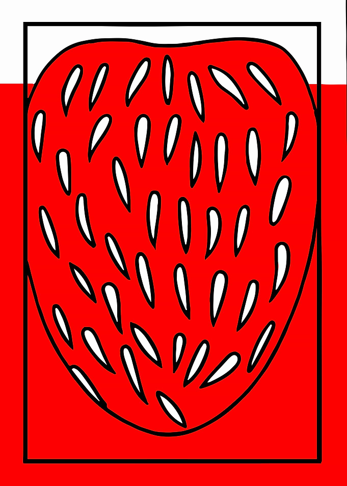 Bold Strawberry Pop Art Poster - Modern Red & White Aesthetic
