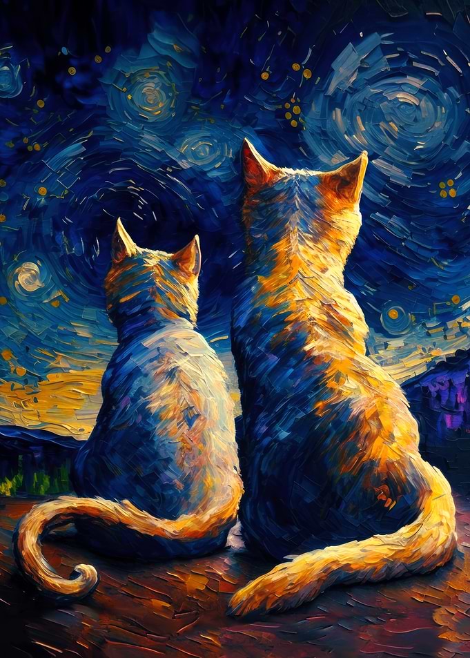 Cats Under Starry Night