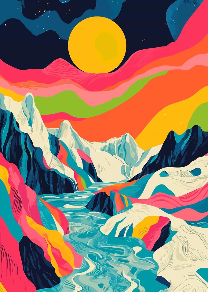 Mountain Aurora Abstract Art