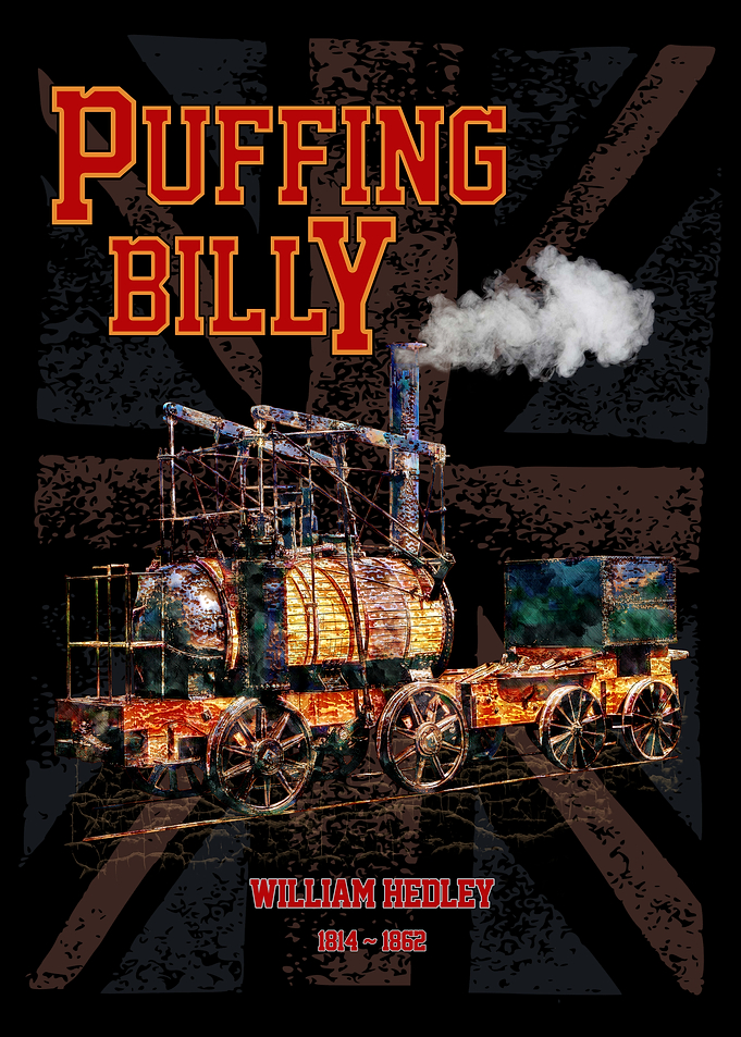 Puffing Billy Steam Train English Locomotive with Union Jack Flag