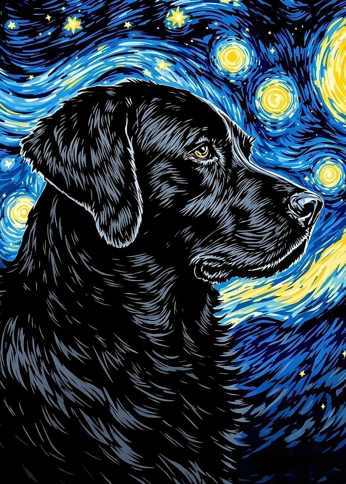 Black Labrador Retriever Starry Night