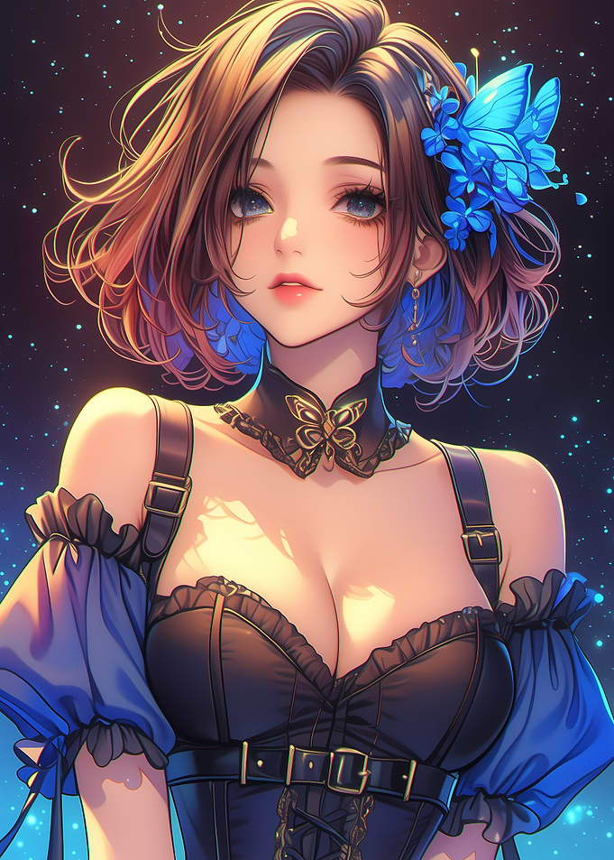 Anime Girl with Blue Butterflies