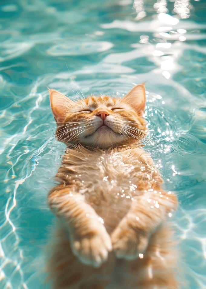 Cat Swimming in Pool