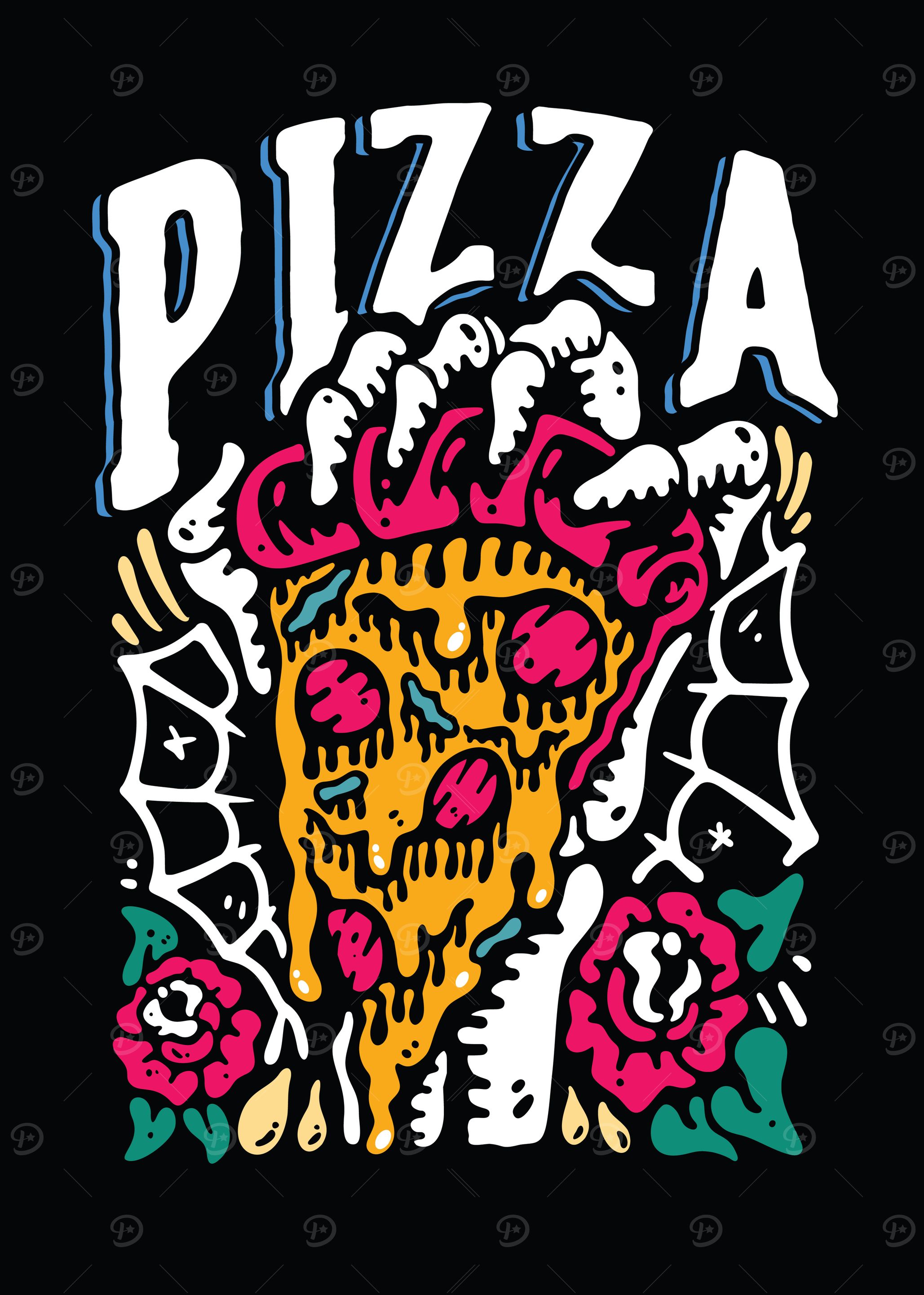 Pizza Hand Illustration skull