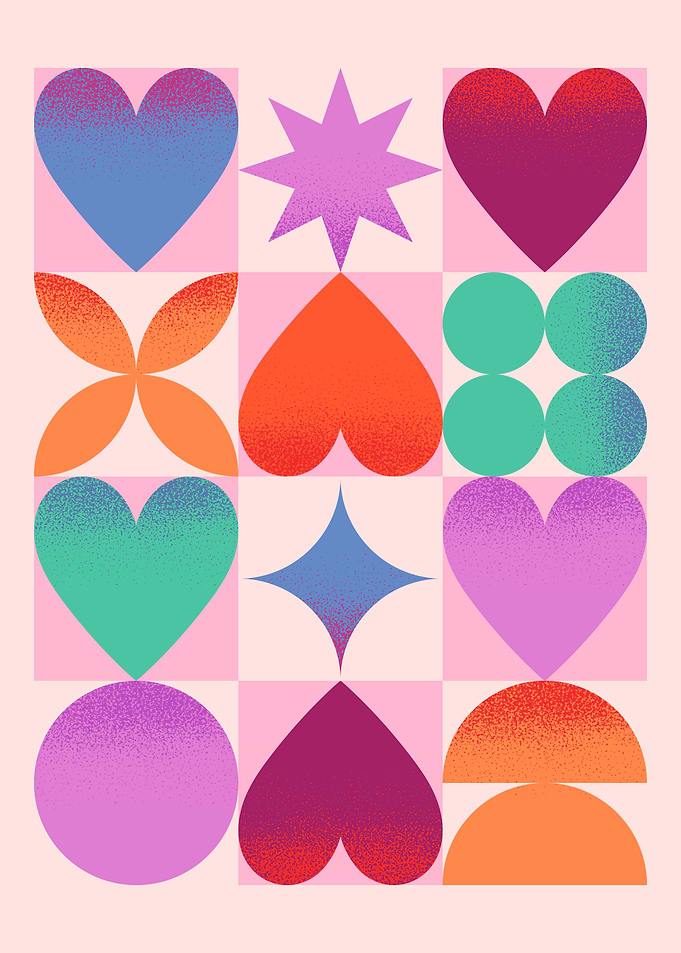 Romantic Geometric Heart Pattern Poster