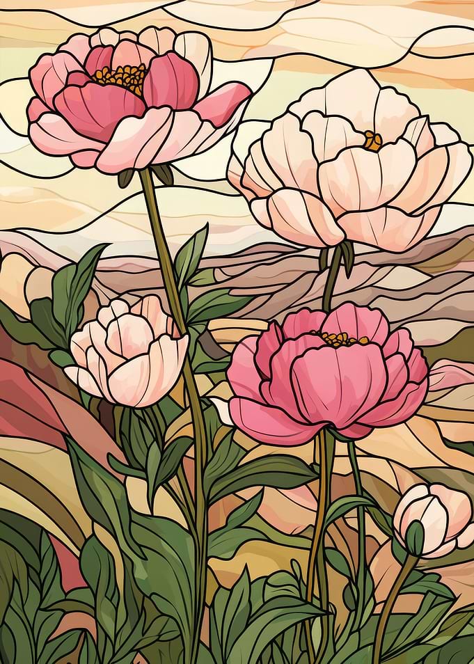 Stained Glass Peonies