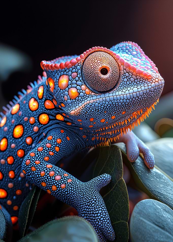 Blue Chameleon Close-Up