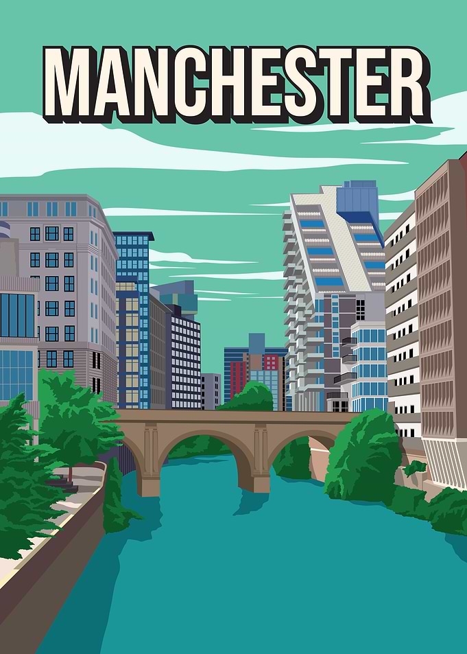 Manchester Skyline Cityscape Travel Art