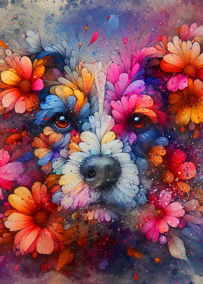 Dog face Decorated with Flowers