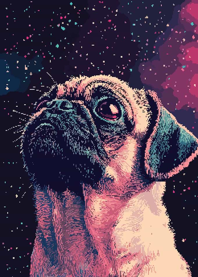 Cute Funny Retro Pug Pixel Art