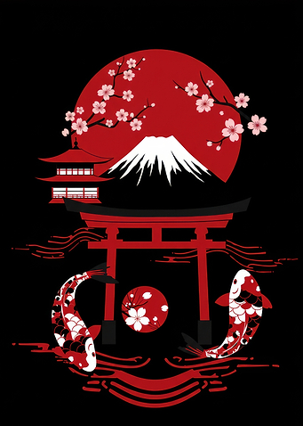 Japanese Mountain & Koi Fish