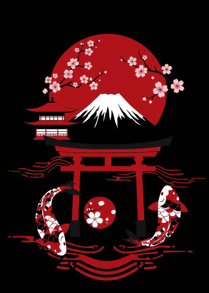 Japanese Mountain & Koi Fish