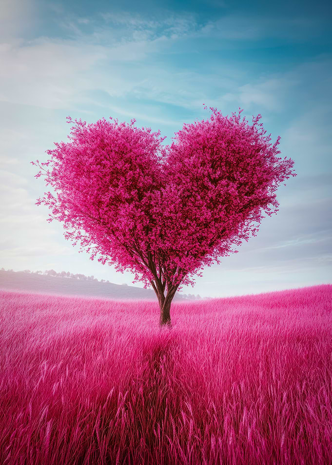 Heart-Shaped Tree in Pink Field