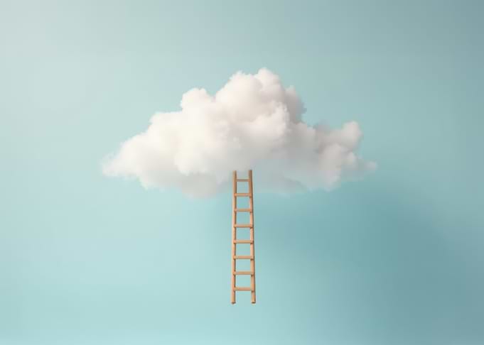 Ladder to cloud suspended turquoise sky