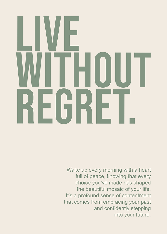 Live Without Regret Quote Inspirational Poster, Minimalist Home Decor, Positive Mindset Gift