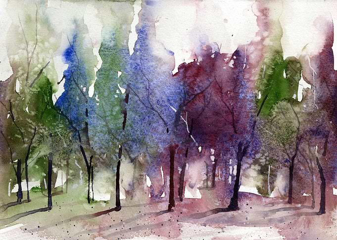 Watercolor Forest Scene