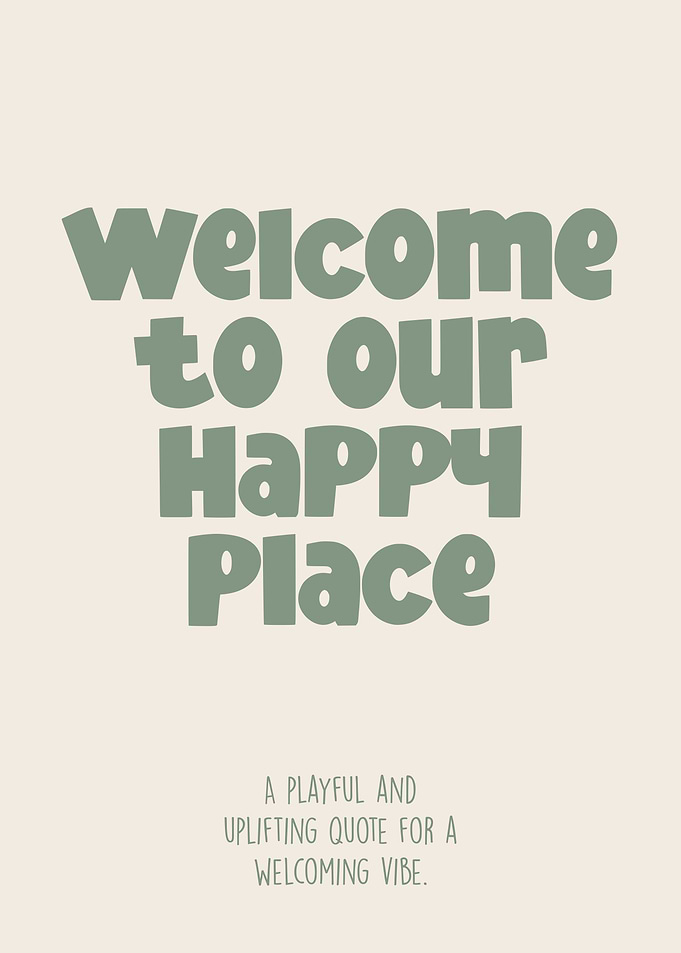 Welcome to Our Happy Place, Playful Home Decor, Cute Font Heart Print, Family Home Decor.