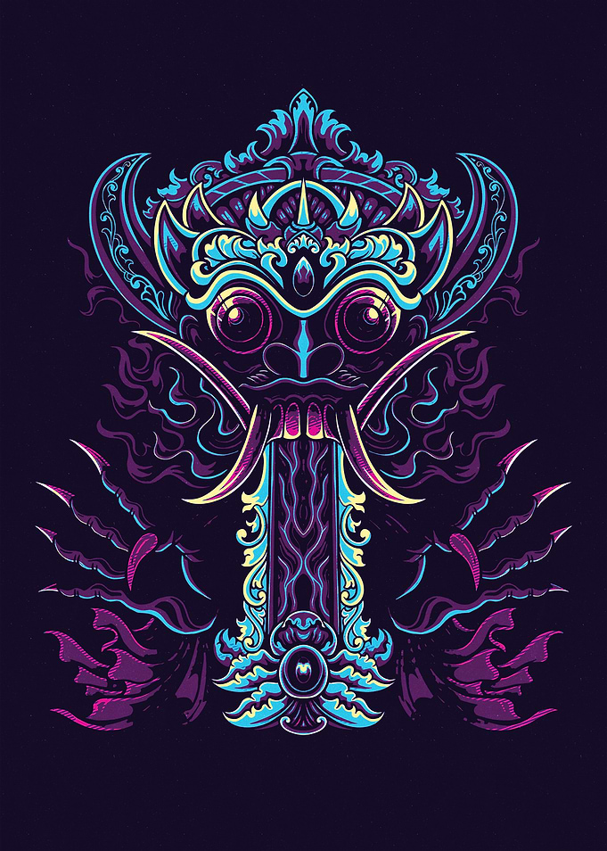 Balinese Demon Mask retro art