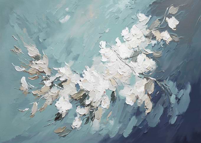White Blossoms on Blue