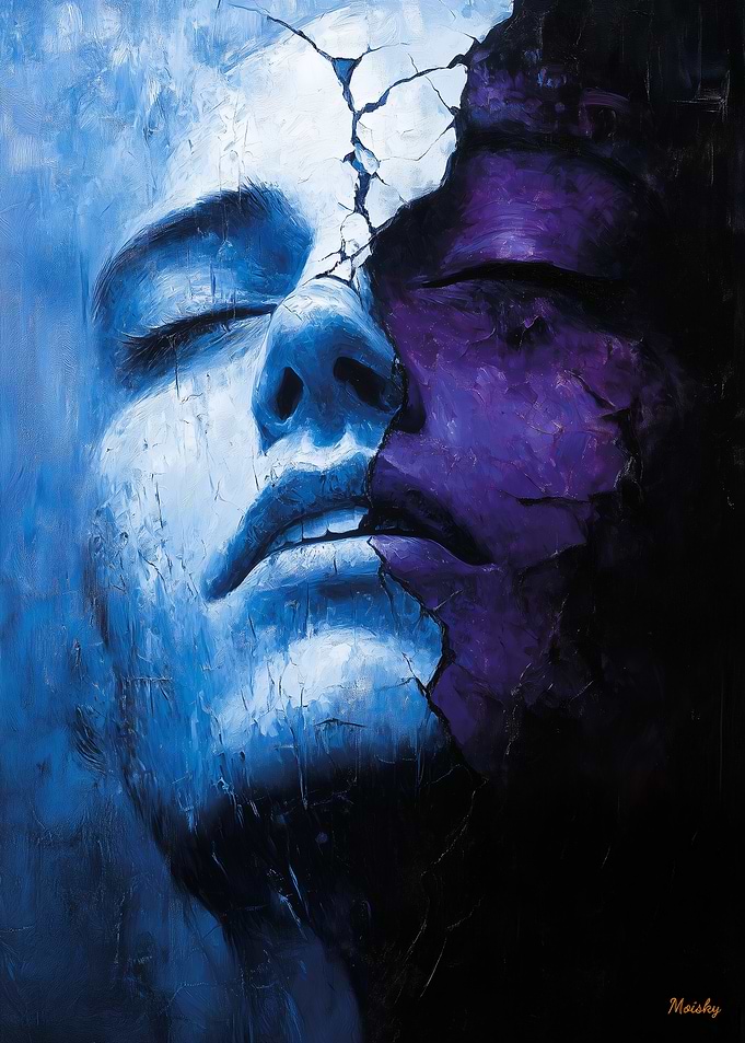 Fractured Duality – Surreal Portrait of Light and Shadow