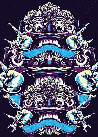 Barong Mask Illustration retro art