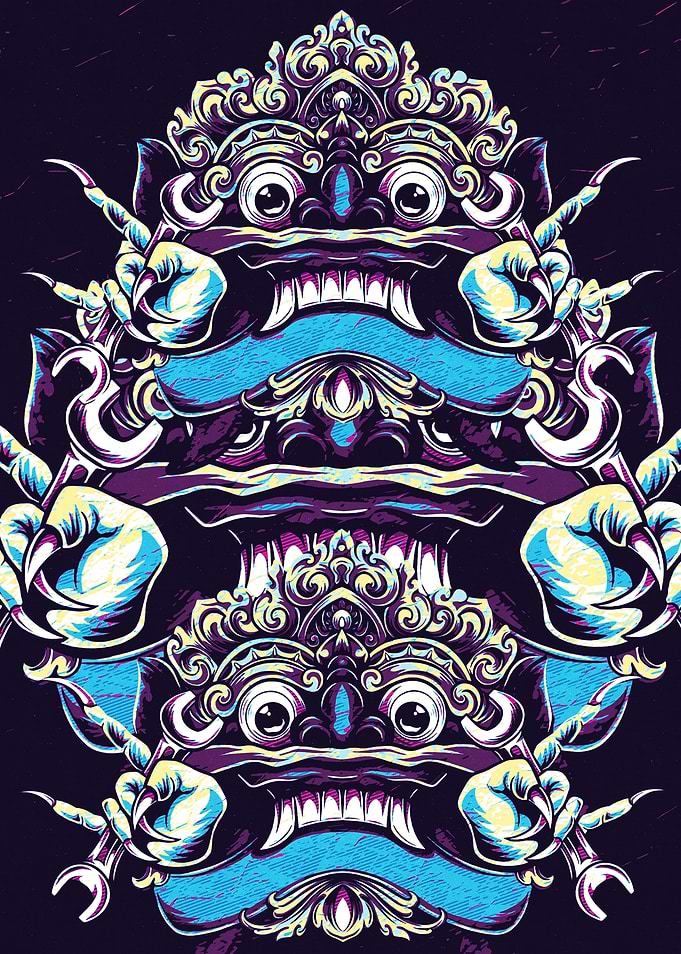 Barong Mask Illustration retro art