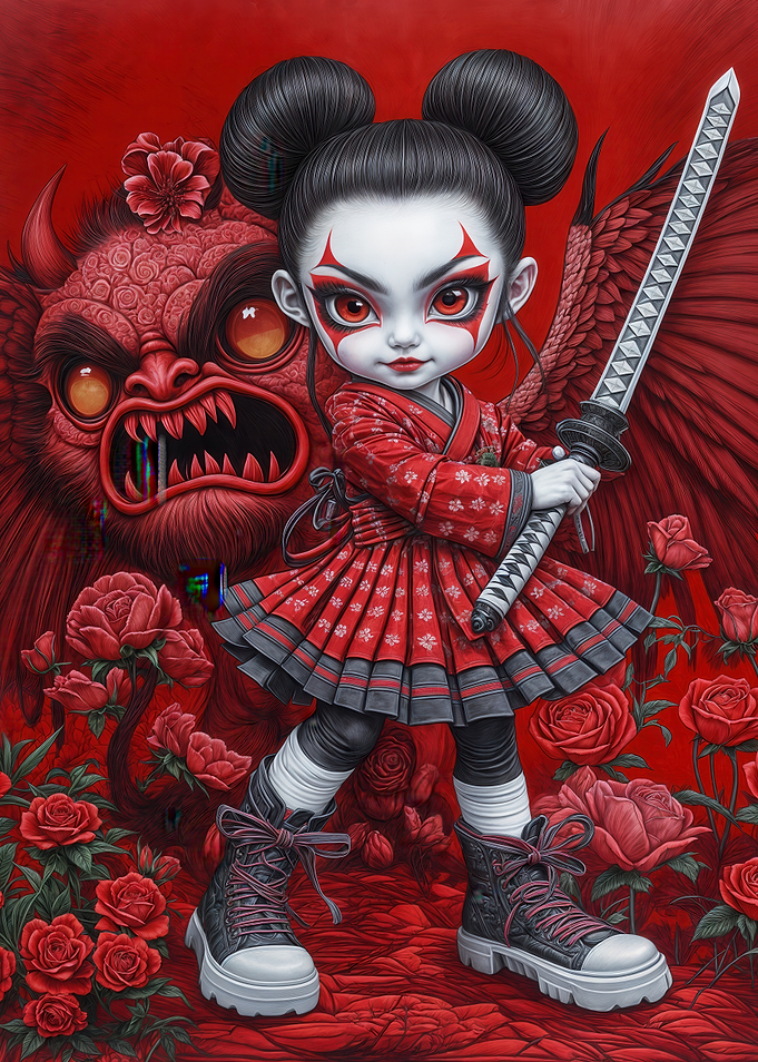 Red Rose Samurai Girl