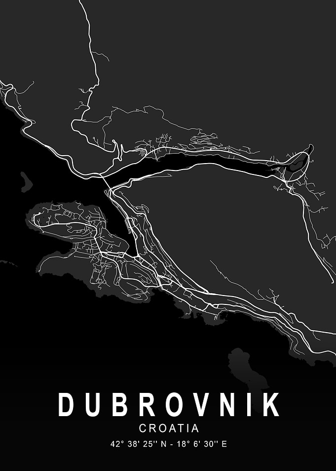 Dubrovnik Dark City Map