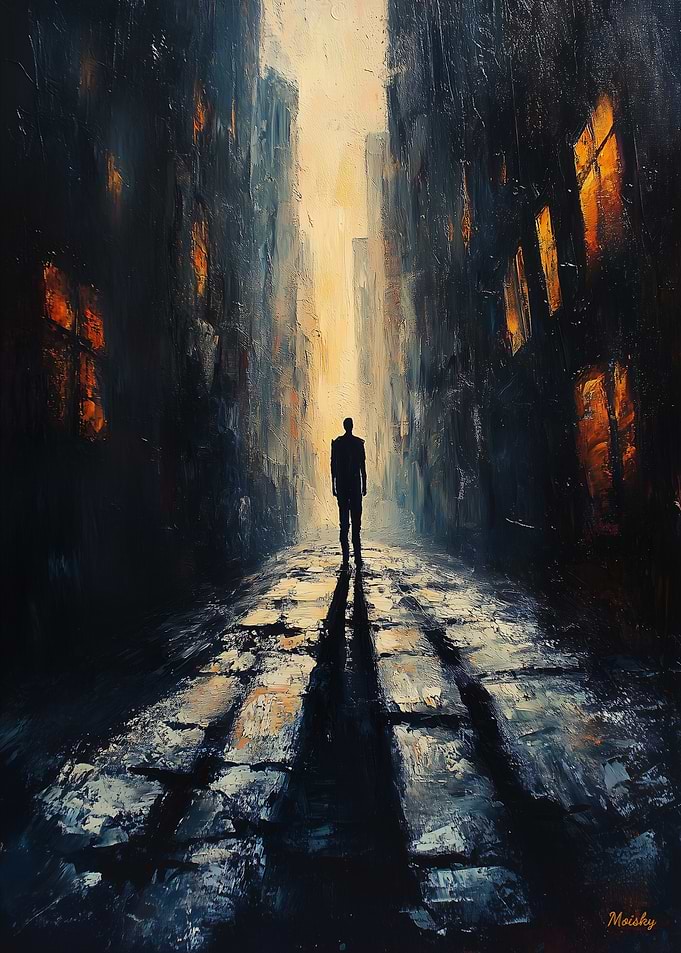 The Lone Wanderer – Moody Atmospheric Urban Scene with a Solitary Figure