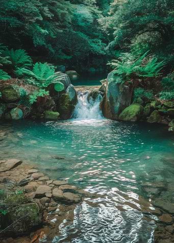 Tranquil Waterfall in Lush Forest