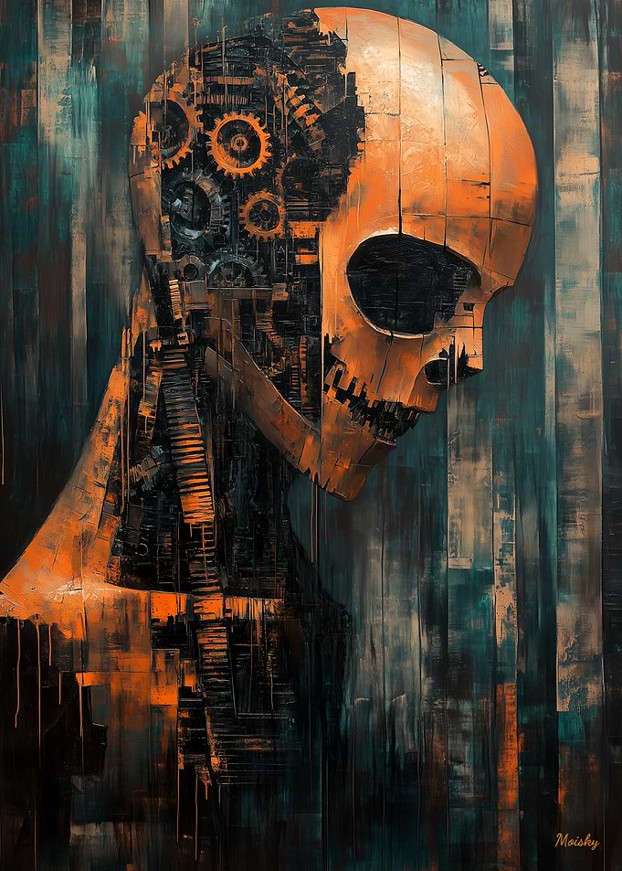 Mechanical Skull - Surreal Industrial Cyberpunk Art