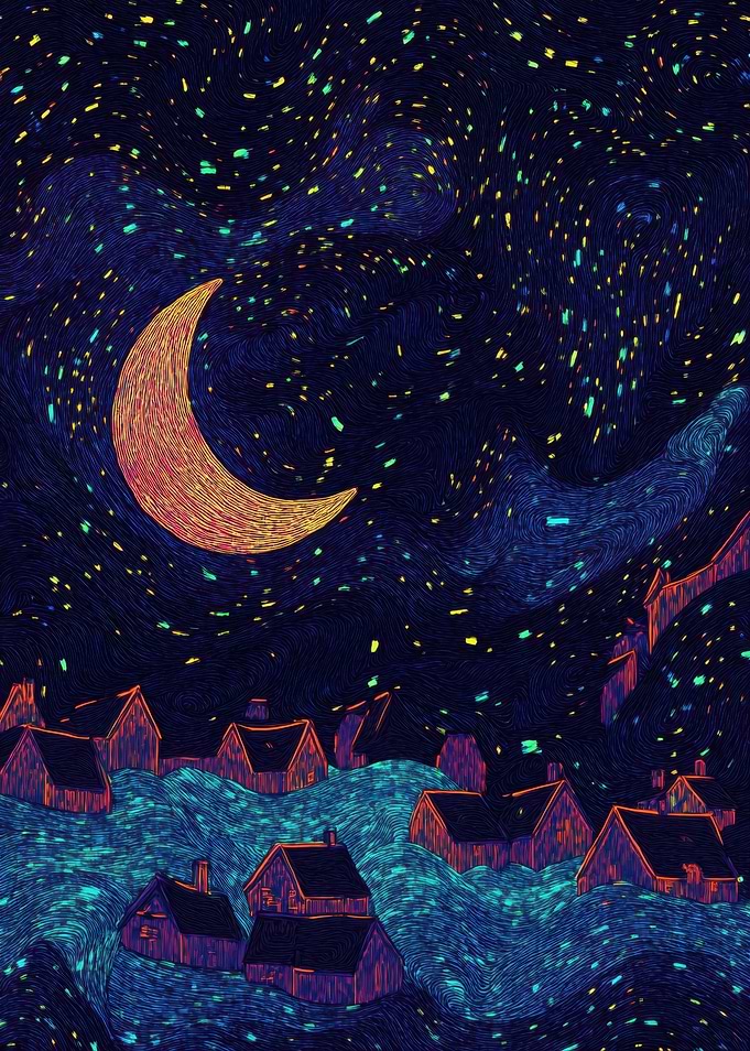 Night Sky Village, Half Moon Village Starry Night