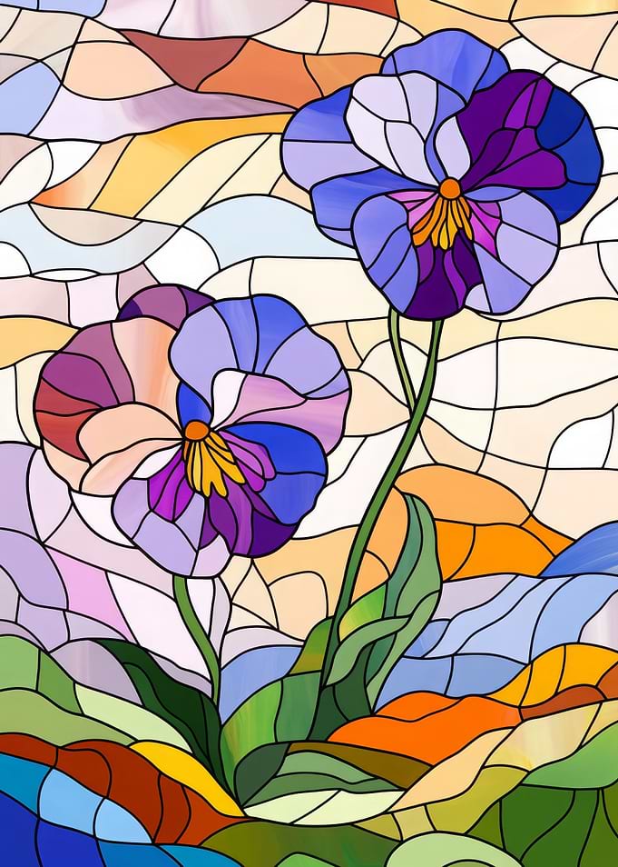 Stained Glass Pansies