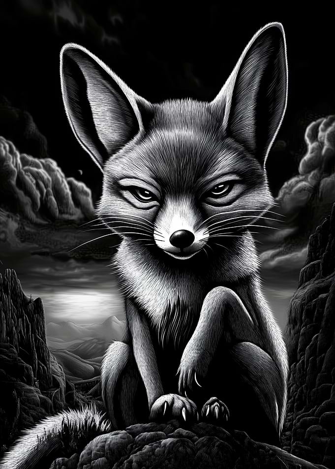 Fennec Fox in a Dark Landscape