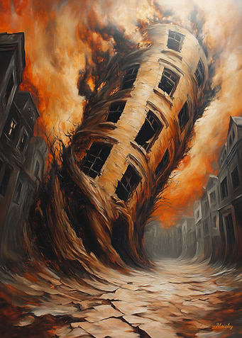 Twisted Reality – Surreal Apocalypse Art, Collapsing Cityscape