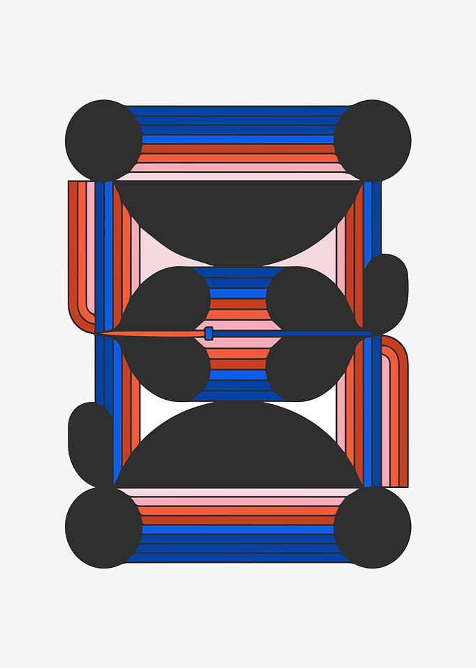 Retro Abstract Geometric Design in Blue and Red