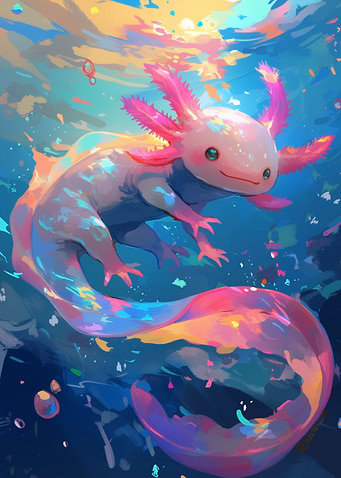 Cute Axolotl Underwater - Pink Axolotl