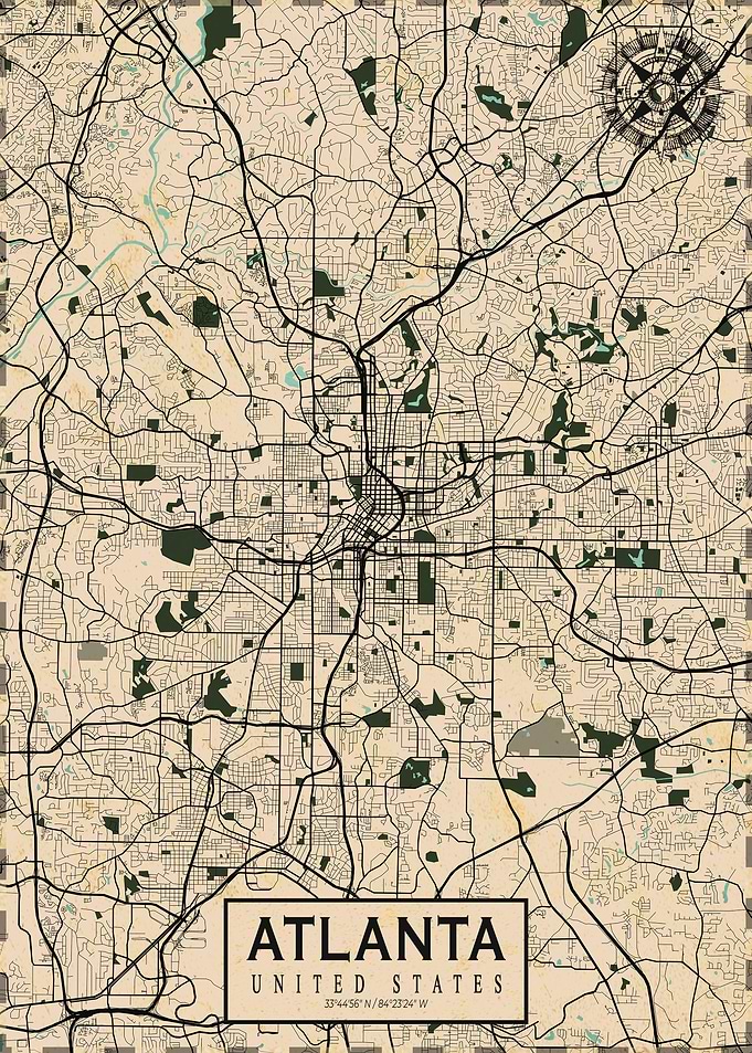 Atlanta City Map USA Vintage