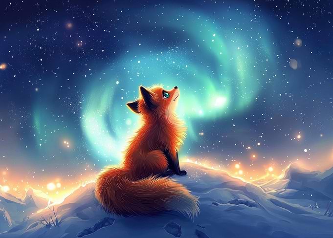 Fox Under Aurora Borealis