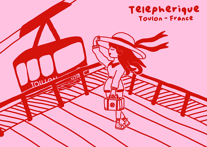 Toulon Cable Car France Travel Illustration