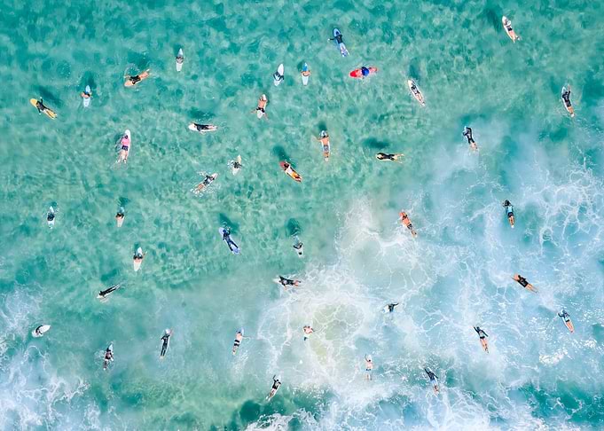 Aerial View of Surfers