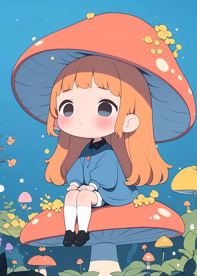 Anime Girl on Mushroom