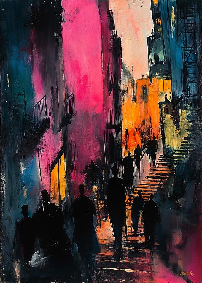 Vibrant City Alley - Expressive Urban Street Scene
