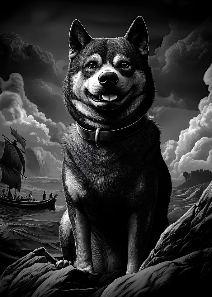 Shiba Inu Dog with Ship