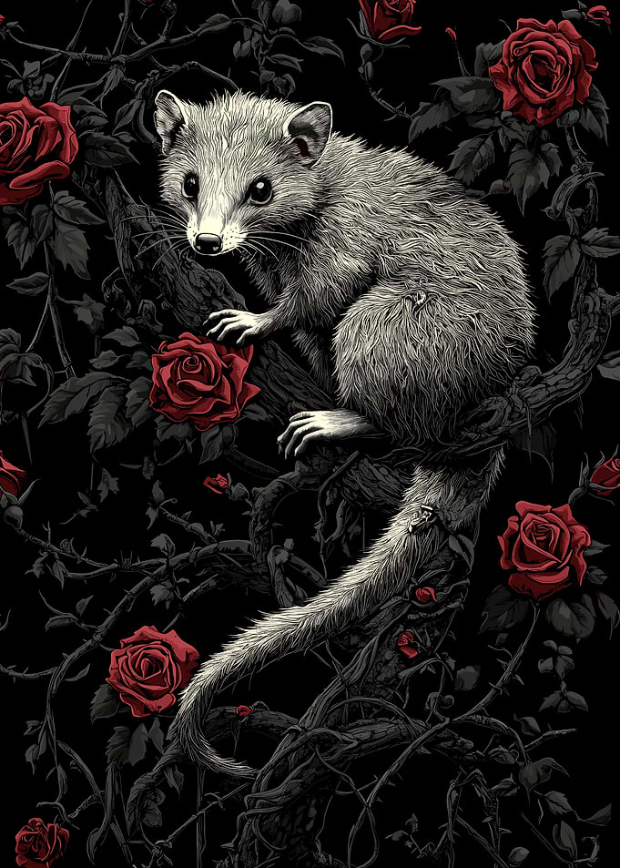 Opossum in Roses