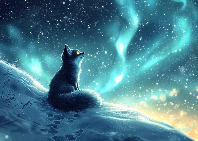 Fox Under Aurora Borealis