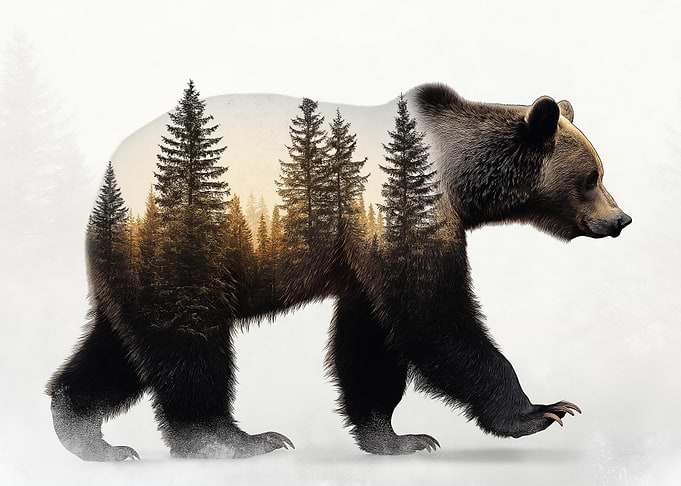 Bear and Forest Double Exposure