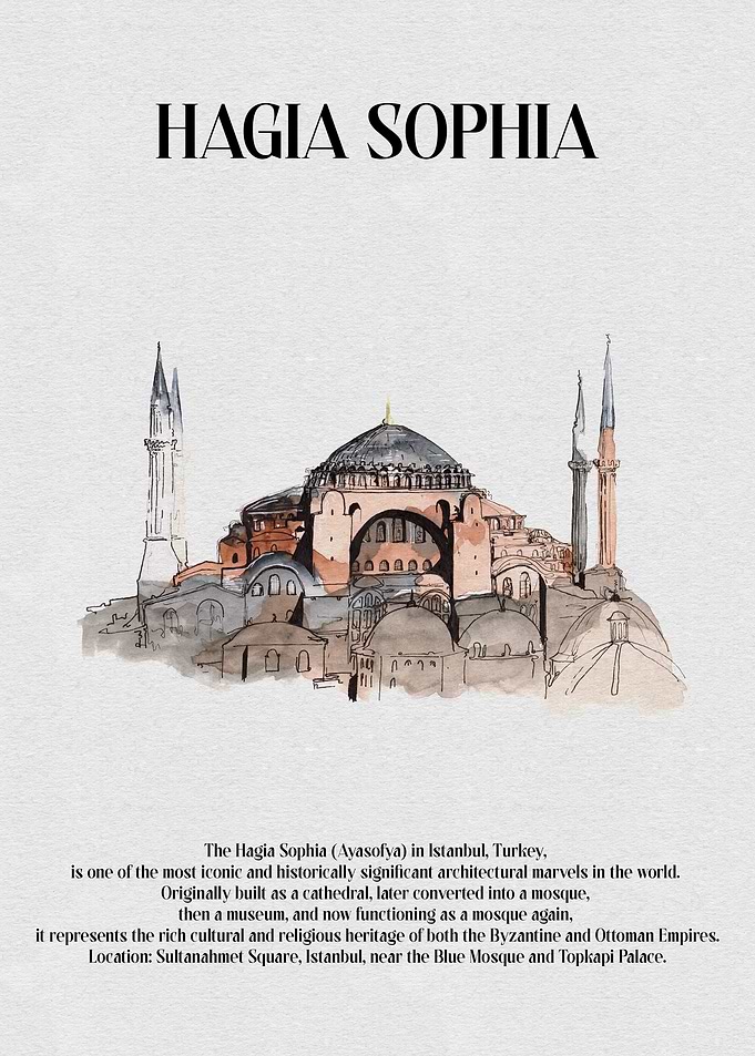 Hagia Sophia Watercolor Illustration