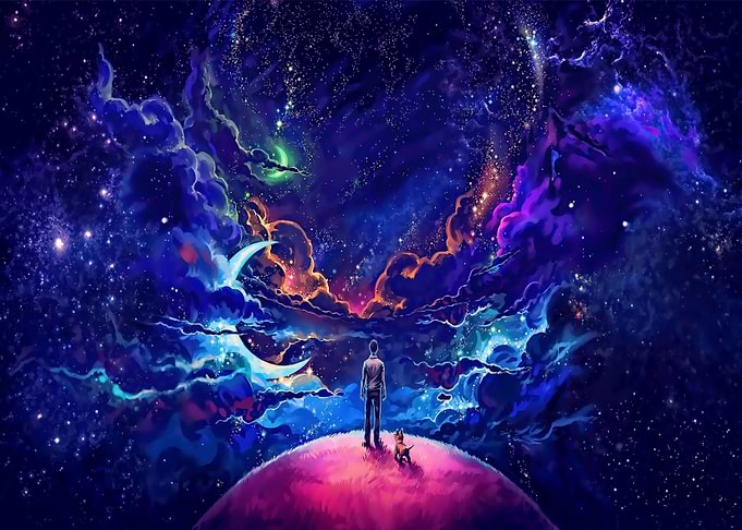 Cosmic Landscape with Man and Dog